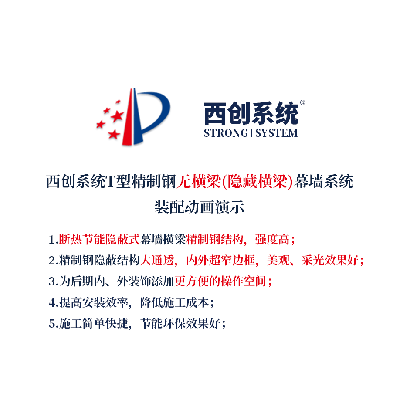 西創(chuàng)系統(tǒng)且型精制鋼無(wú)橫梁（隱藏橫梁）幕墻系統(tǒng)